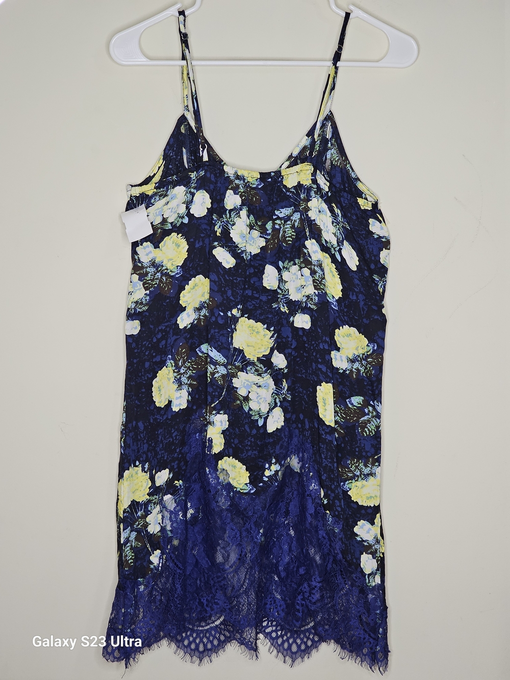 Free People Navy Lace Slip Dress with Yellow Floral Print - Picture 3 of 9